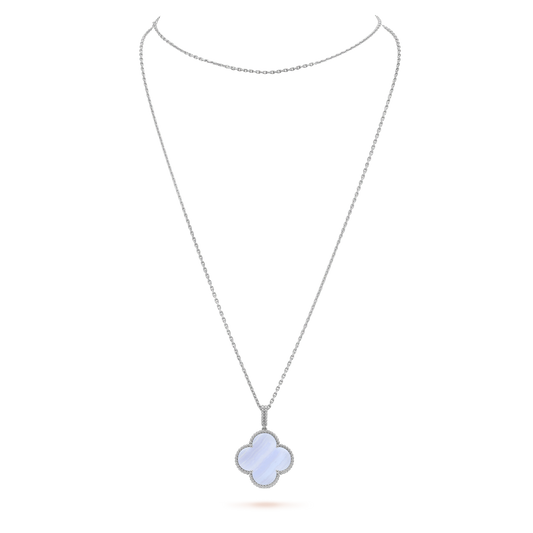 [AuraEcho]CLOVER SILVER CHALCEDONY BIG CLOVER NECKLACE