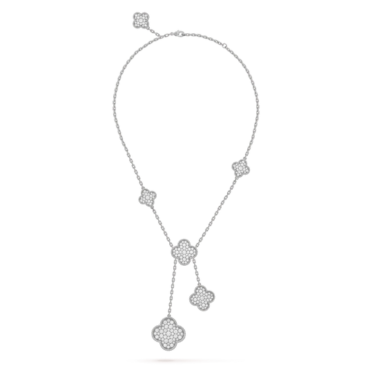 [AuraEcho]CLOVER 5 MOTIFS SILVER DIAMONDS NECKLACE